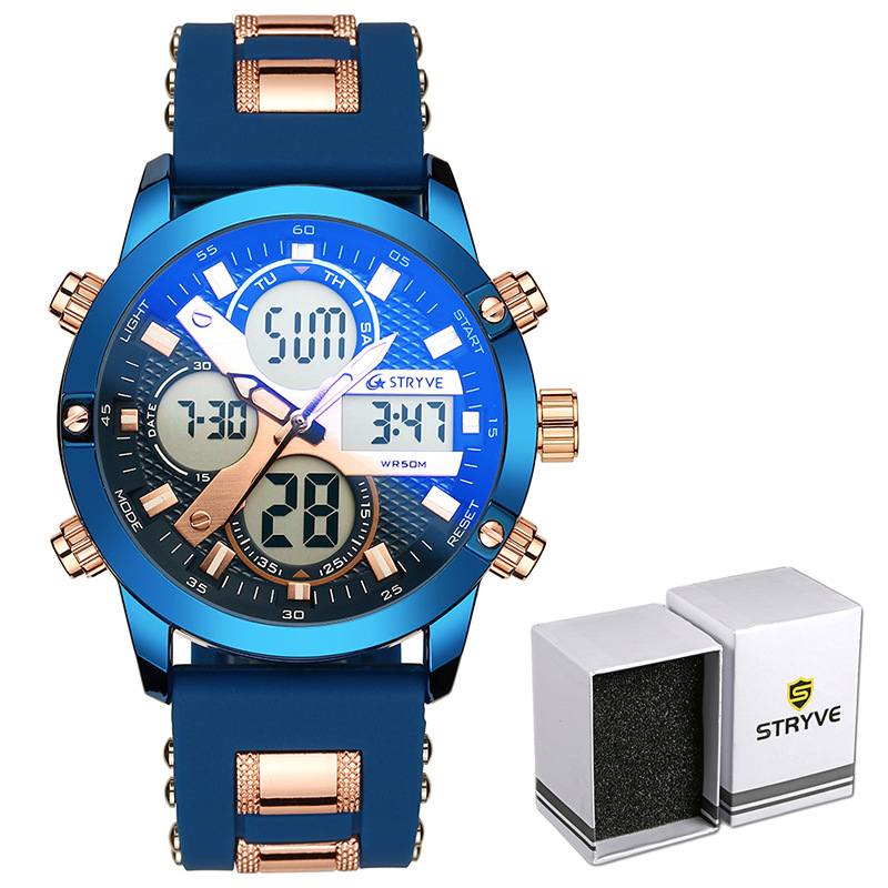 Stryve nuevo multi-funcional deportes impermeable reloj electrónico calendario cuarzo luminoso reloj de los hombres s8021
