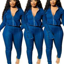 亚马逊爆款  wish独立站热销欧美性感女装修身包臀牛仔裤 YW0374