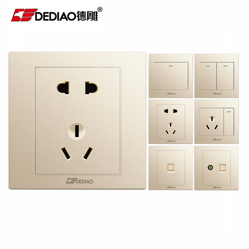 潮流开关插座厂家批发家用暗装86型D07金墙壁五孔开关插座面板|ms