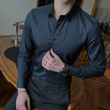 5618A-酒店拍男士长袖衬衫青年韩版修身衬衣男商务休闲白衬衫潮流