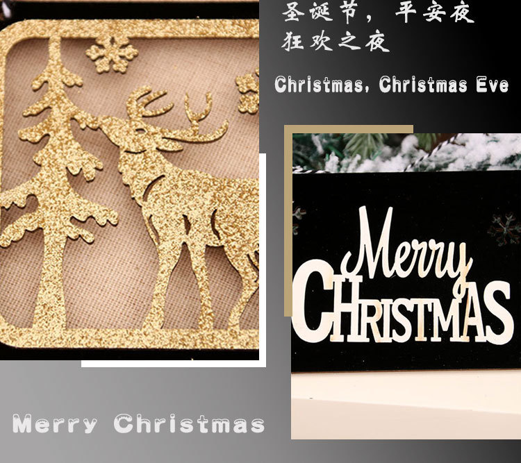 New Black Gold Christmas Wooden Three-dimensional Door Hanging Welcome Hollow Card  Wholesale display picture 7