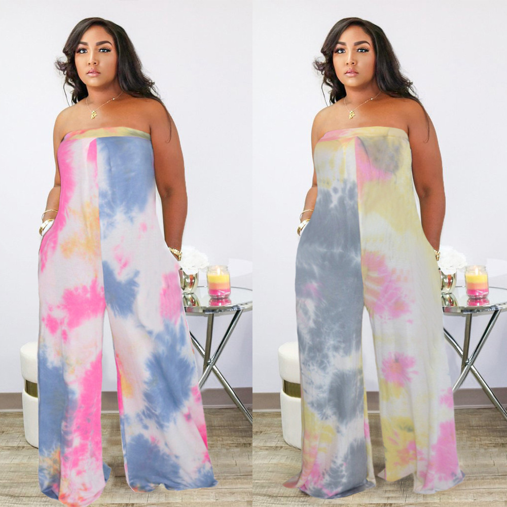 Hot Selling Sexy Wrapped Chest Tie Dye Wide Leg Pants  NSWNY62265