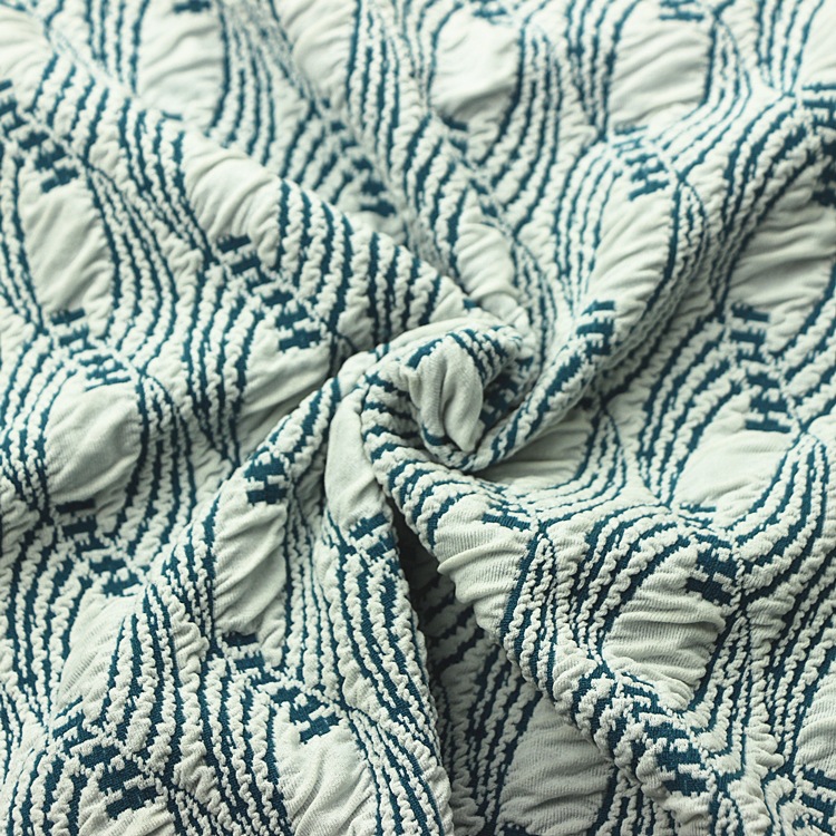 阳离子弹力提花双面布牛肚布针织涤纶阳离子3D空气层提花起泡泡布