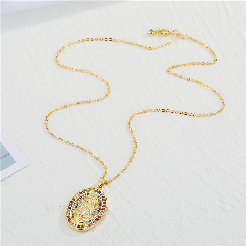 vintage Virgin Mary pendant rhinestone zircon necklace