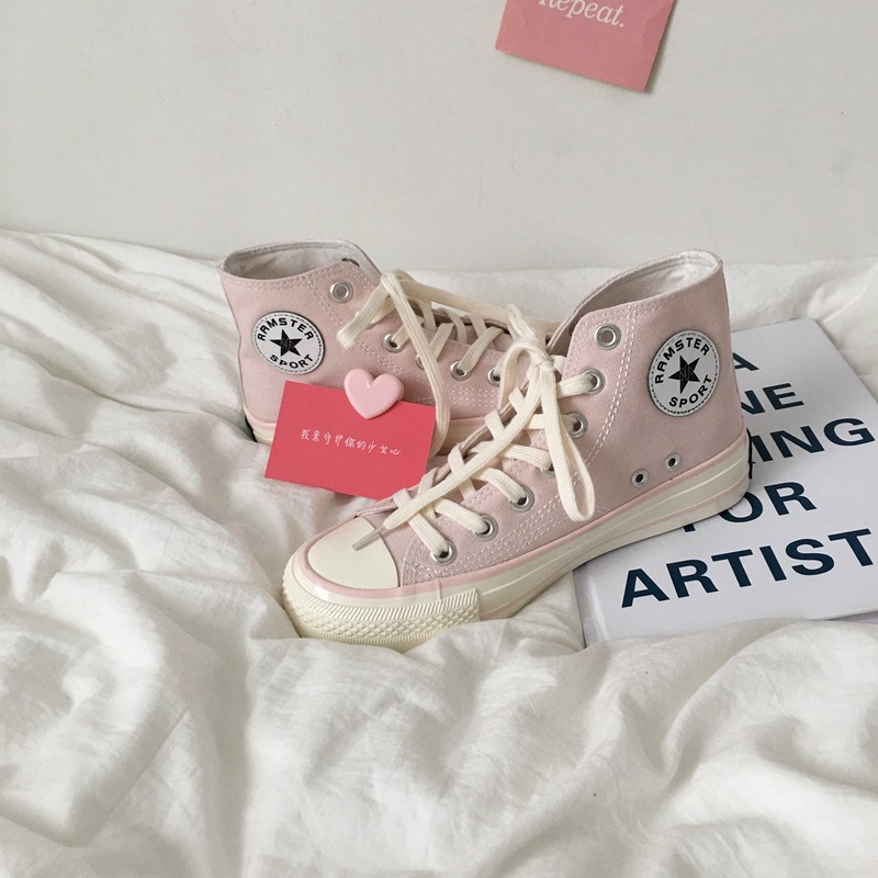 Vilenjasto ružičaste visoke platnene cipele za žene iz 1970-ih, korejska verzija, ULZANG studentske svestrane visoke cipele za boarding_voghion.com