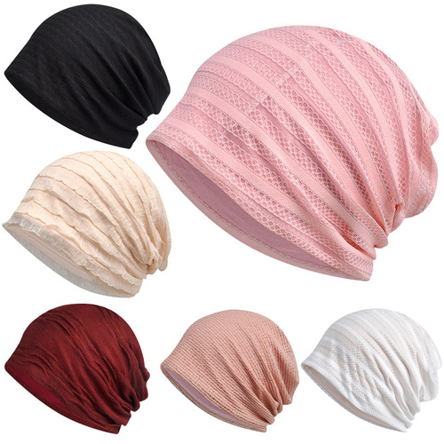Spring and summer hollow breathable pullover hat women's turban hat thin cotton confinement hat night cap outdoor leisure Baotou hat