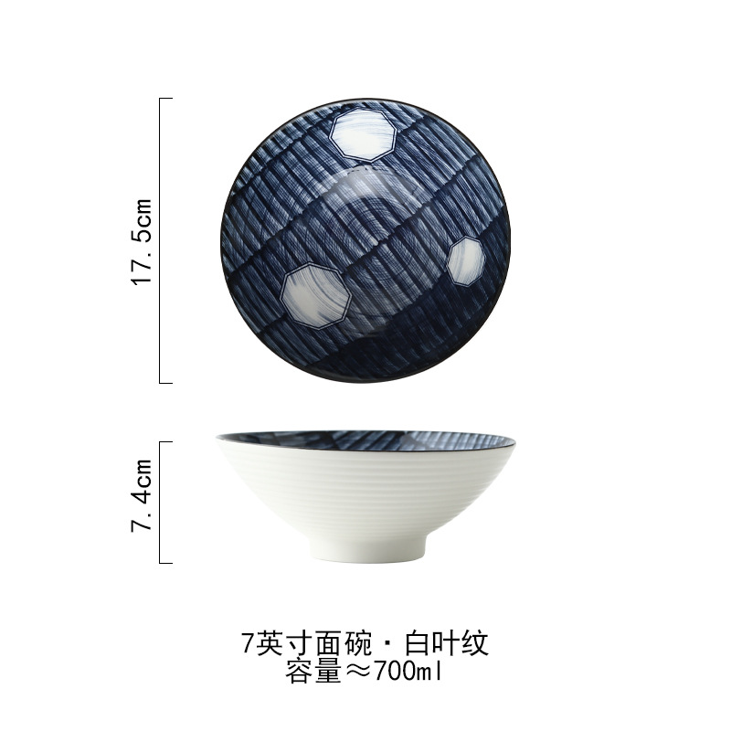 Tazón de sopa bajo vidriado pintado a mano de estilo japonés tazón de fideos tazón grande horno de microondas Cubo de cerámica tazón de fuente de fideos instantáneos tazón de fuente de ensalada tazón de altavoz