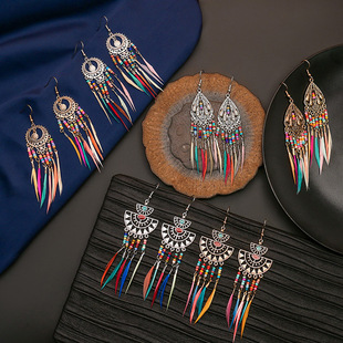 1 Pair Fashion Water Droplets Feather Tassel Women's Drop Earrings display picture 1