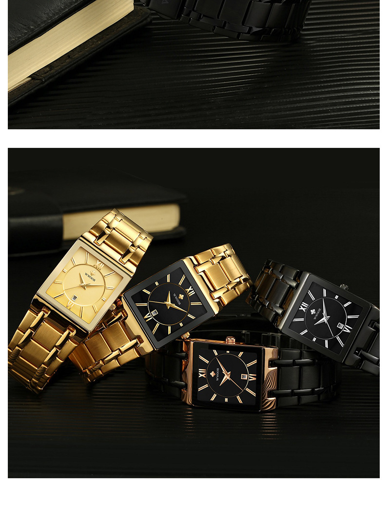 WWOOR Square Men's Casual Wristwatch Steel Band Quartz Watch Hand Date Electronic Watch Exquisite Small and 8858_voghion.com
