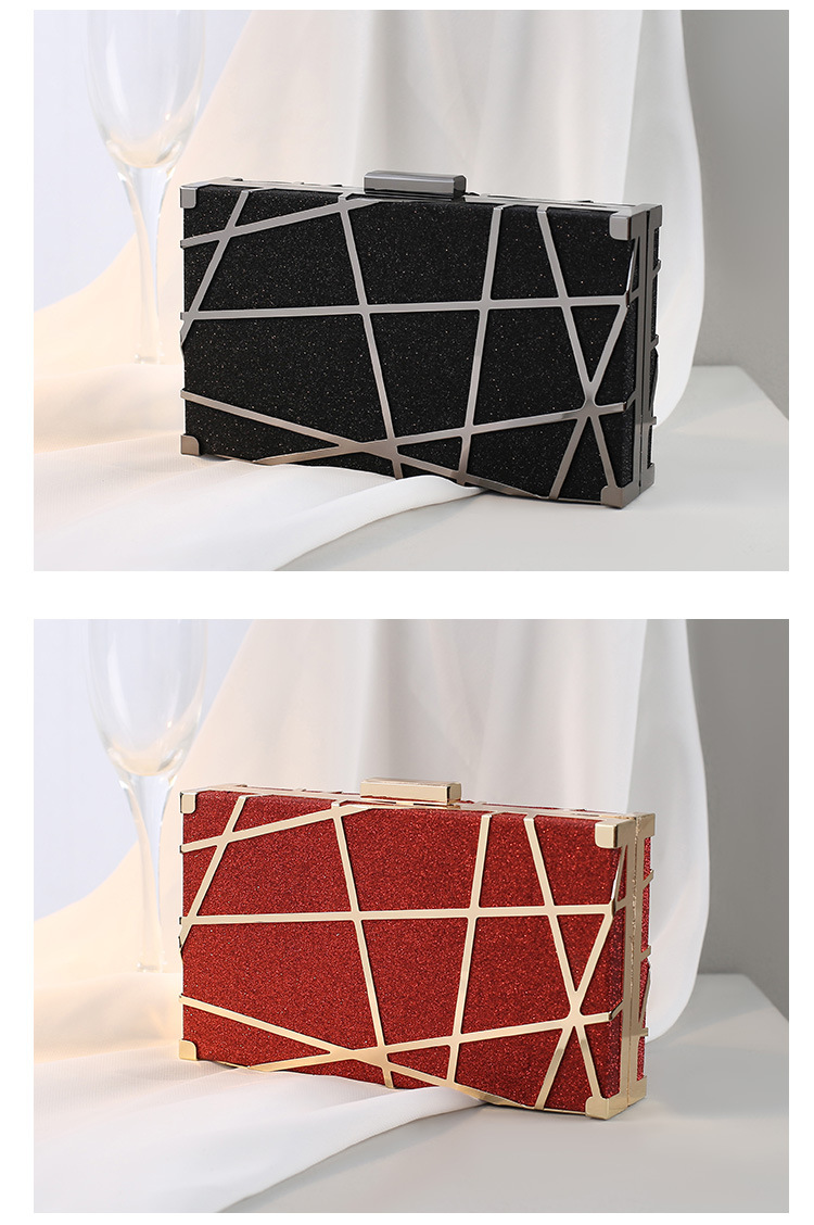 Metal Material Geometric Pattern Women'S Gender Red Black Gold Metal Geometric Square Evening Bags
