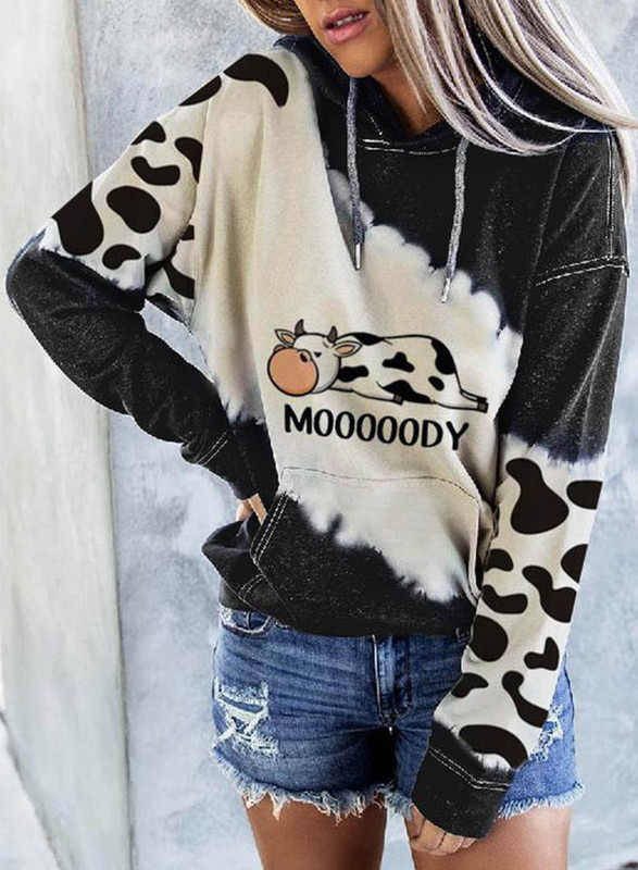 Cross-border e-commerce new Amazon independent station printed contrast hoodie cow printed hoodie Cross-border e-commerce new Amazon independent station printed contrast hoodie cow printed hoodie