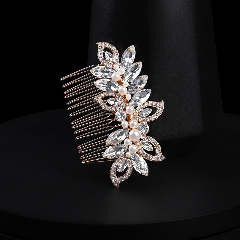 Elegant European and American White Crystal Crown Headpiece, Bridal Wedding Flower Wreath Hair Comb, Pearl Headpiece, Minimalist Hairpin Accessories