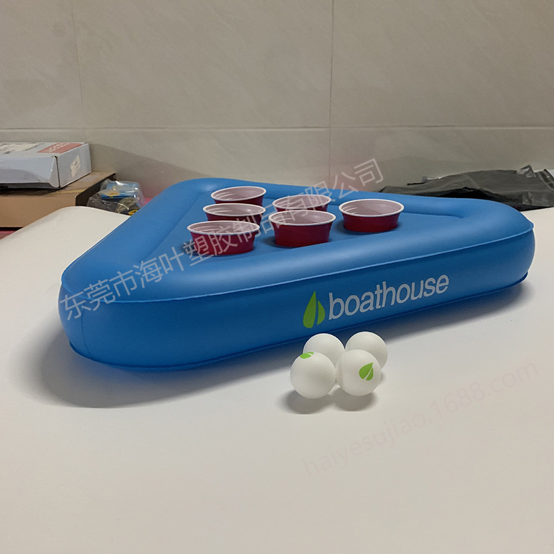 Production PVC inflatable triangle table tennis game cup holder inflatable triangle cap cup holder water interactive toys