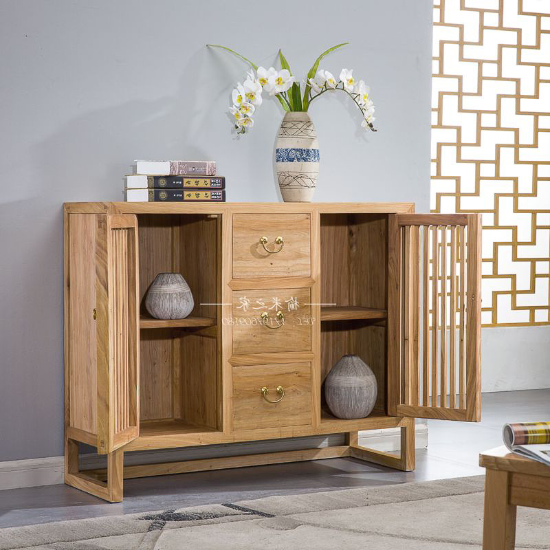 新中式实木餐边柜储物柜进门老榆木玄关柜门厅柜茶室禅意边柜地柜