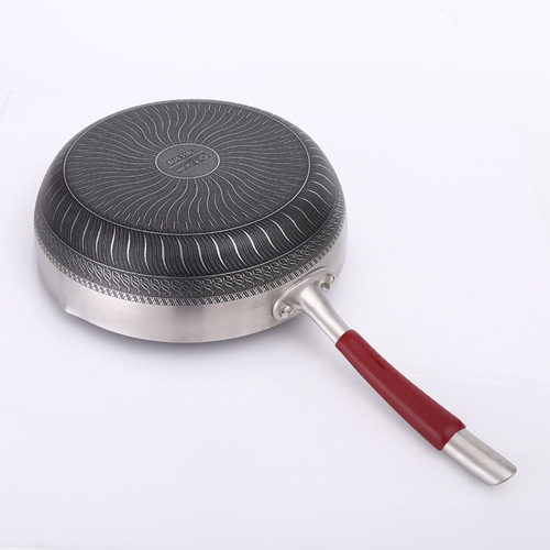 Small Zhi pot square rim full screen honeycomb 304 stainless steel wok for home use non-coated non-stick gift pot set wholesale