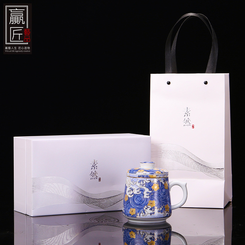 Winjiang esmalte Taza de cerámica té separación personal Oficina taza de té con tapa logo letras