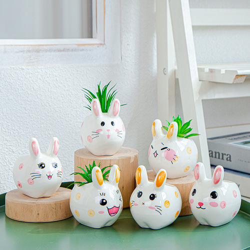 Creative cartoon animal succulent flowerpot Nordic Amazon gardening foreign trade cute cat combination ceramic mini potted plant