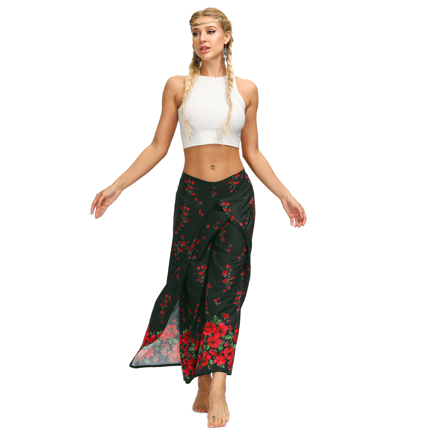 printing women s casual split wide leg pants Nihaostyle Clothing Wholesale NSMDF67651