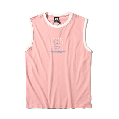 夏季趣味图案粉色无袖T恤女内搭潮ins宽松嘻哈薄坎肩打底衫背心|ru
