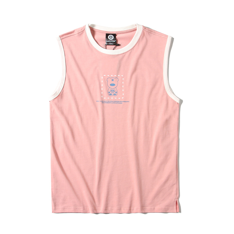 夏季趣味图案粉色无袖T恤女内搭潮ins宽松嘻哈薄坎肩打底衫背心|ru