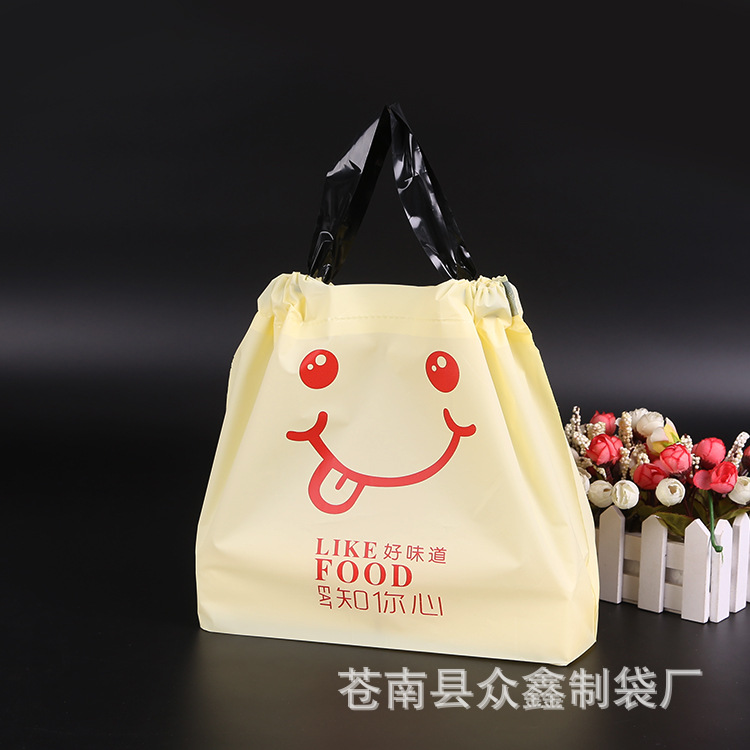 快餐外賣打包袋服裝購物手提塑料袋磨砂EVA束口抽繩打包袋定制