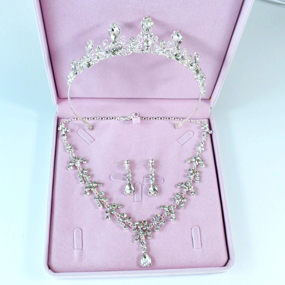 Cruz-frontera nuevo collar de novia tocado de tres piezas conjunto de accesorios de la boda de la Corona caja de la boda tocado de la joyería al por mayor