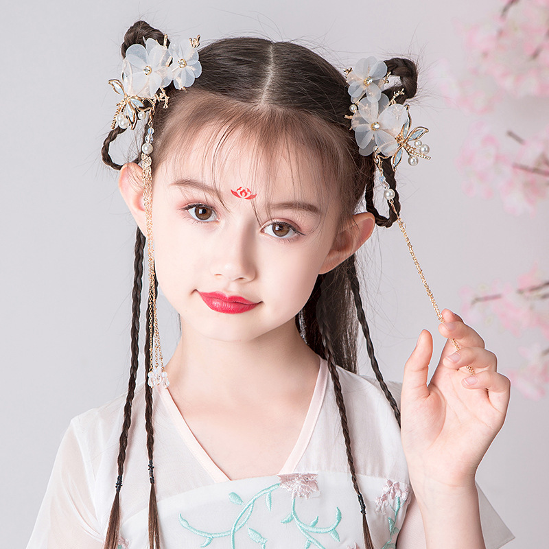 chinese hanfu hair accessory for girls Headwear of Chinese Hanfu nationality pair clip children's tassel step rocking hairpin 