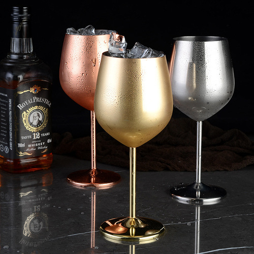 Cross-border exclusive bar KTV304 stainless steel red wine glass single-layer stem glass, durable cocktail glass 500ml