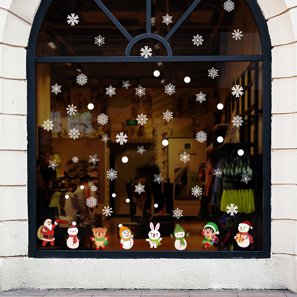 礼品跨境贴纸墙贴静电橱窗玻璃贴画圣诞老人雪人儿童房无胶贴纸