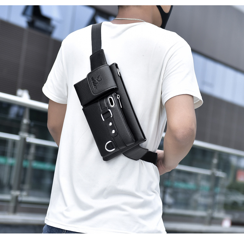 Men's Fashion Solid Color Pu Leather Waterproof Waist Bags display picture 1