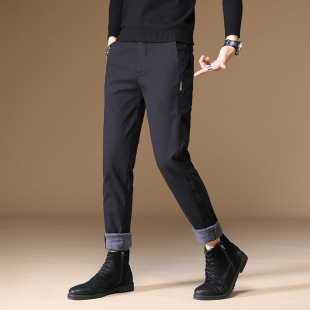 Winter Fleece-lined Thickened Men's Pants Youth Fashion Stretch Youth Slim-fit Fleece-lined Pants Men's 2021 Warm Casual Pants for Men
