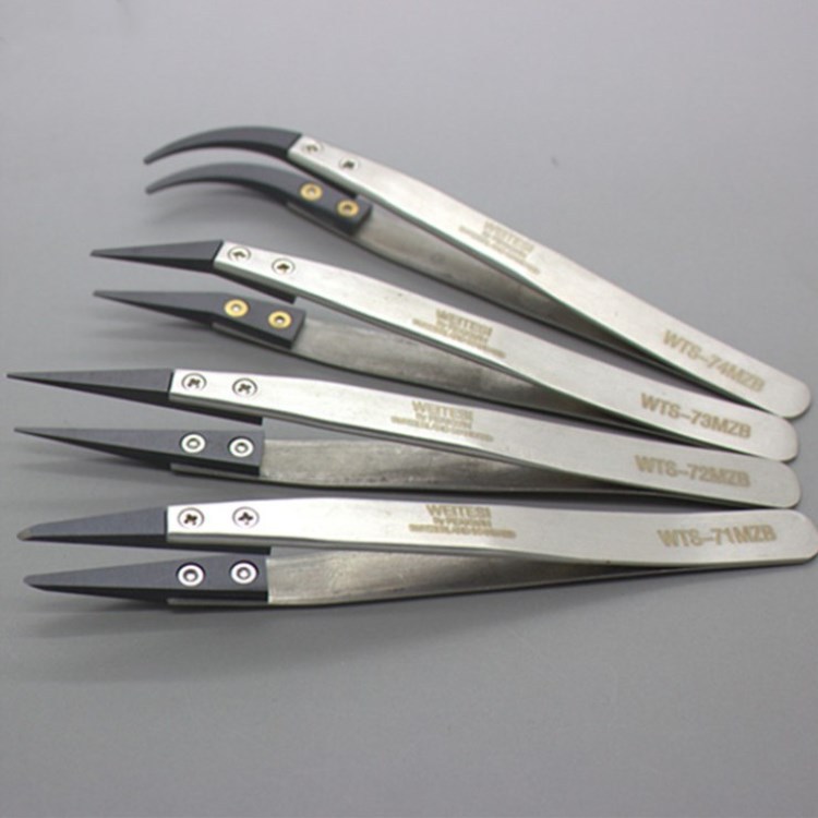 WEITESI 陶瓷镊子尖头弯头平头陶瓷头可换头镊子电阻丝耐热绝缘镊