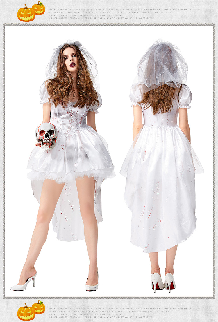 White Ghost Bride Horror Bloodstained Costume NSPIS79282