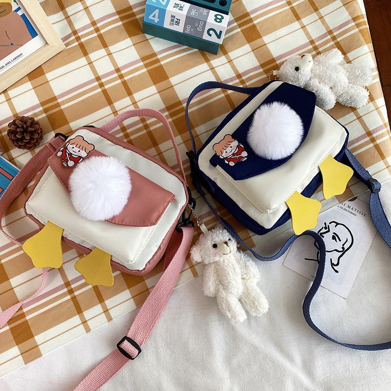 Creative and personalized duck-butted single-shoulder small square bag for women 2021 cross-border bag canvas mobile phone coin purse undefined