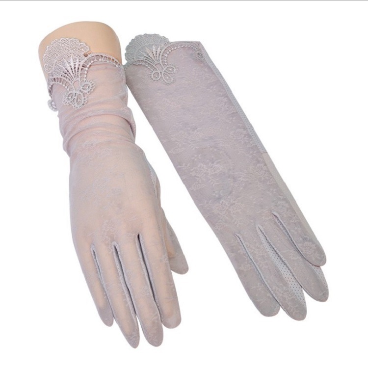 春夏蕾丝防晒手套棉女士中长薄款冰蕾丝手套触屏防紫外线开车手套