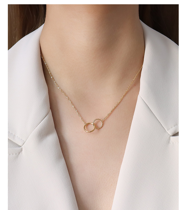 8g Weight 0.03µm-0.05µm Gold Plating Thickness PVD Coated Real Gold Plated 18K Gold Double Ring Titanium Steel Simple Style Commute Waterproof Non Tarnish Bracelets Necklace