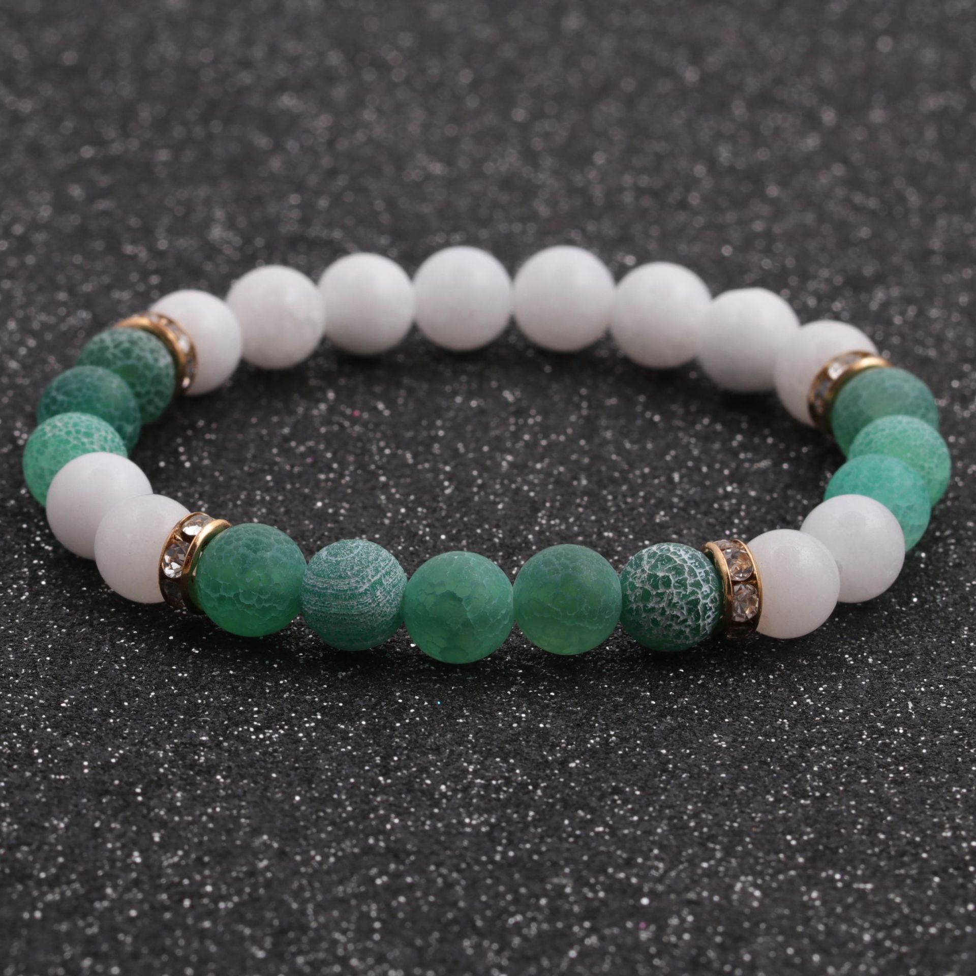 New Hot-selling Accessories 8mm Porcelain White Stone Weathered Stone Beaded Copper Bracelet display picture 2