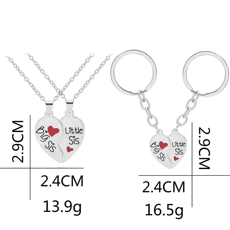 New English Big Middle Little Two-petal Love Stitching Necklace Key Chain Set display picture 1