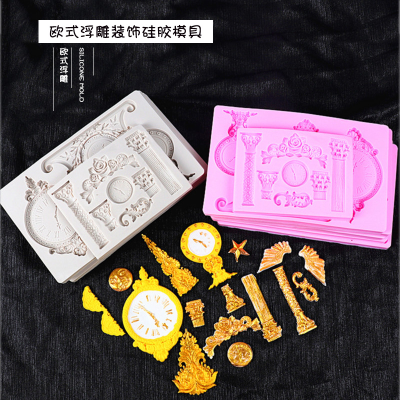 Fondant estilo Europeo en relieve de silicona molde gema pastelería de chocolate molde para hornear reloj decoración de la torta del molde de la torta