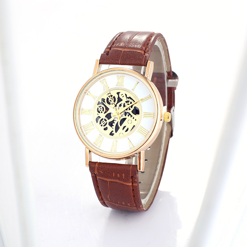 Sales Leisure Couple Roman Hollow Fashion Mechanical Quartz Belt Watch_voghion.com