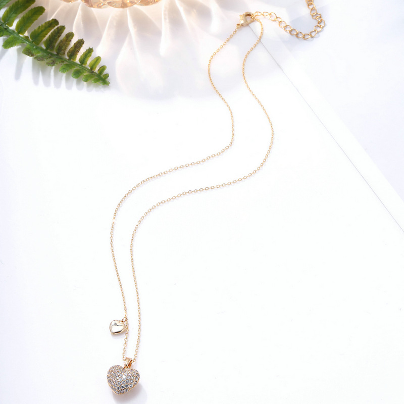 Fashion Heart Shape Copper Plating Artificial Rhinestones Pendant Necklace 1 Piece