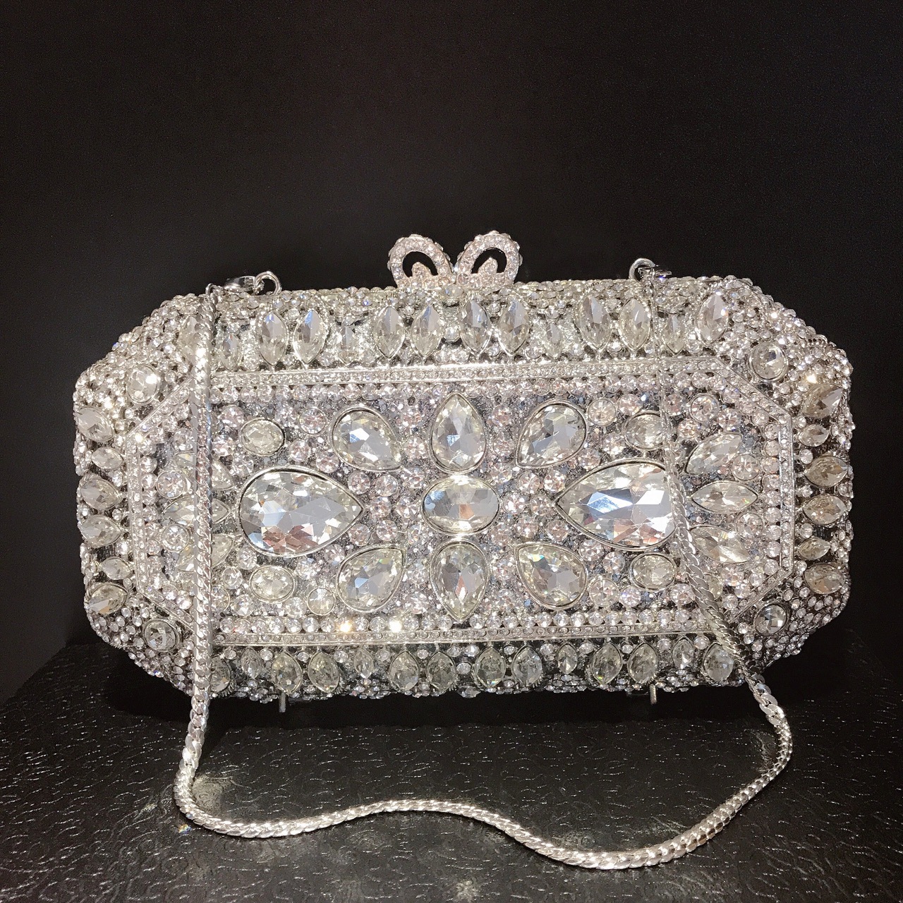 Túi clutch dạ tiệc hình vuông đính đá rhinestone phong cách Âu Mỹ — Màu Xanh Cỏ chi tiết 8