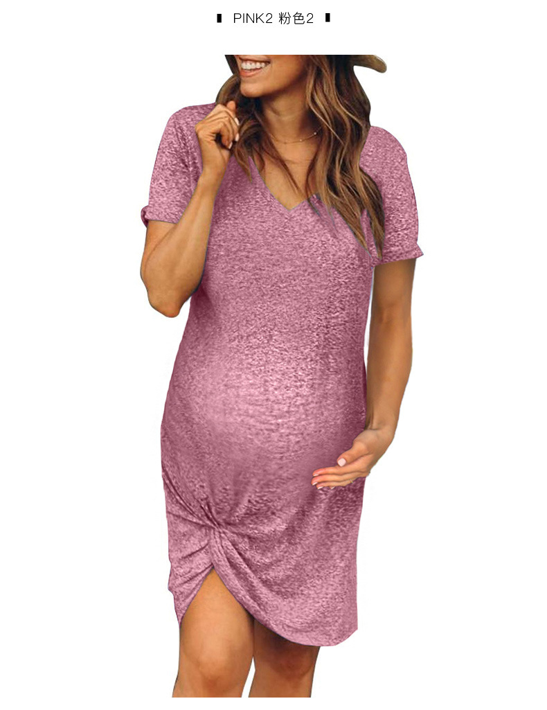 Vestido anudado lateral de manga corta con cuello redondo y puños con reborde de verano para mujer NSSI2557