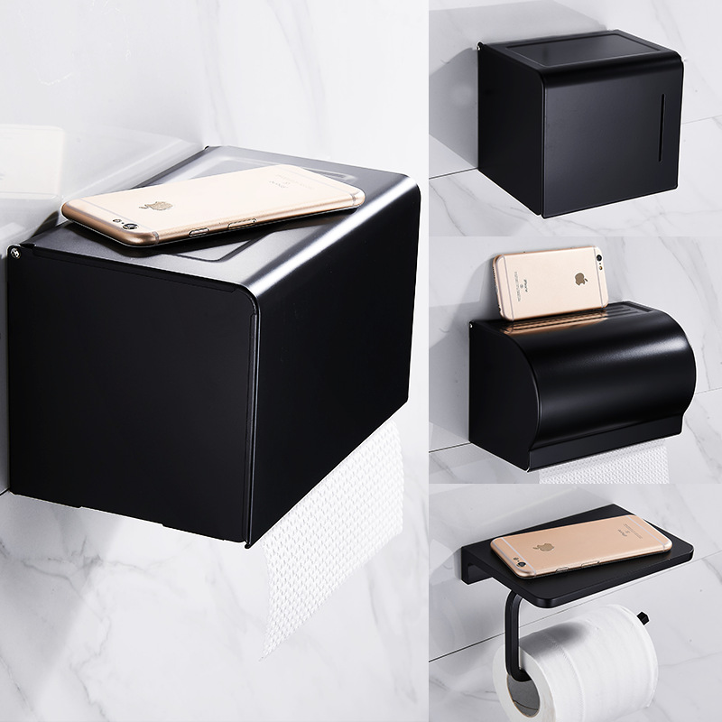 卫生间纸巾盒厕纸盒黑色卫生抽纸盒厕所纸巾架擦手纸盒免打孔纸盒