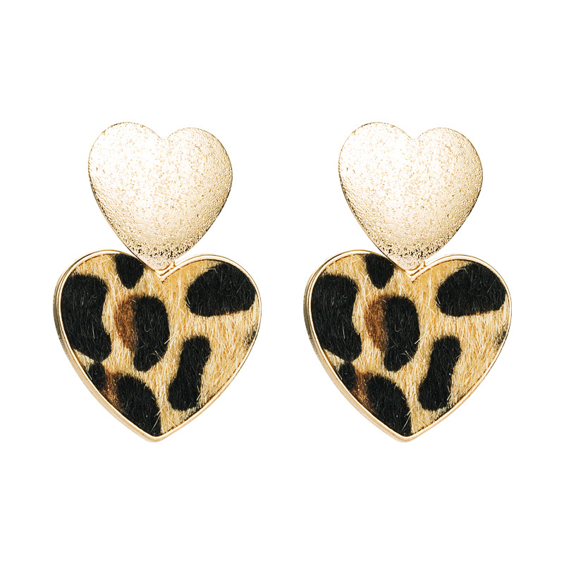 Hot Sale Leopard-print Alloy Heart-shaped Alloy Frosted Earrings display picture 6