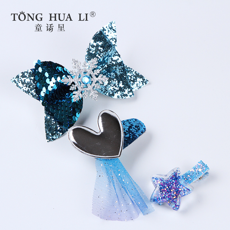 Children's Hairpin Set, New Mesh Bow, Kidsren's Hairpin Creative Style, Frozen Hair Accessories