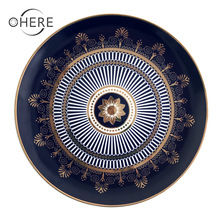 出口日式壽司盤餐廳用品陶瓷餐盤創意早餐涼皮盤創意藍色金邊托盤