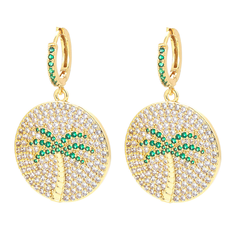 12g Weight Fashion Coconut Tree Full Diamond Copper Earrings