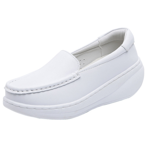 Women's Summer Breathable Soft Sole Nurse Shoes, Non-Binding White Thick Heel Height Wobble Shoes, Fall/Winter Style, Dropshipping