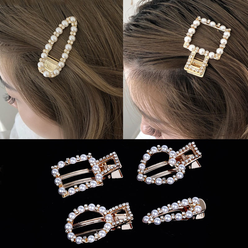 Japan and South Korea Duckbill clip Edge clamp Pearl Simplicity Versatile ins Net Red Bangs adult Card issuance Geometry love Hairpin